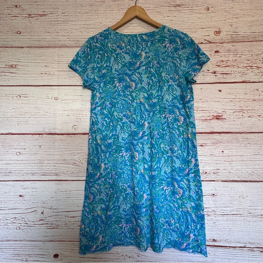 Lilly Pulitzer Etta Short Sleeve Dress in Surf Blue Coral Of The Story Sz M - Picture 9 of 12